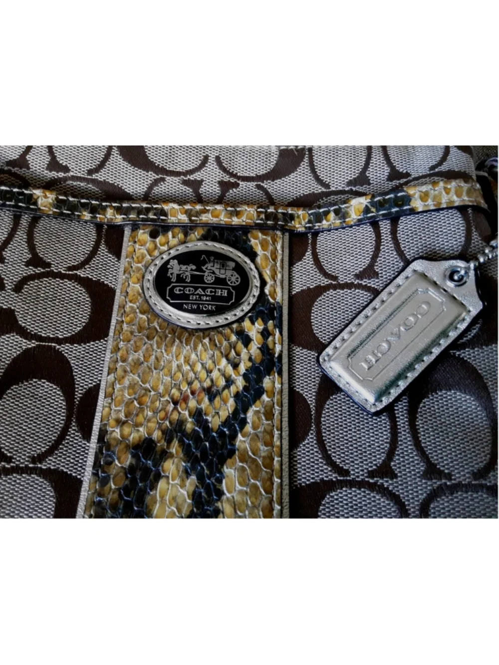 COACH-Sutton-Signature Crossbody-Python Trim-Gold Logo Khaki Jacquard #47875